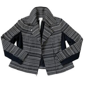 Chico’s 1 (M 8/10) Geometric Moto Jacket | Black & White, Lined, Zip-up, NWOT
